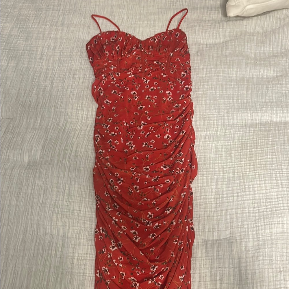 Hello Molly Red Ruched Bodycon Midi Dress